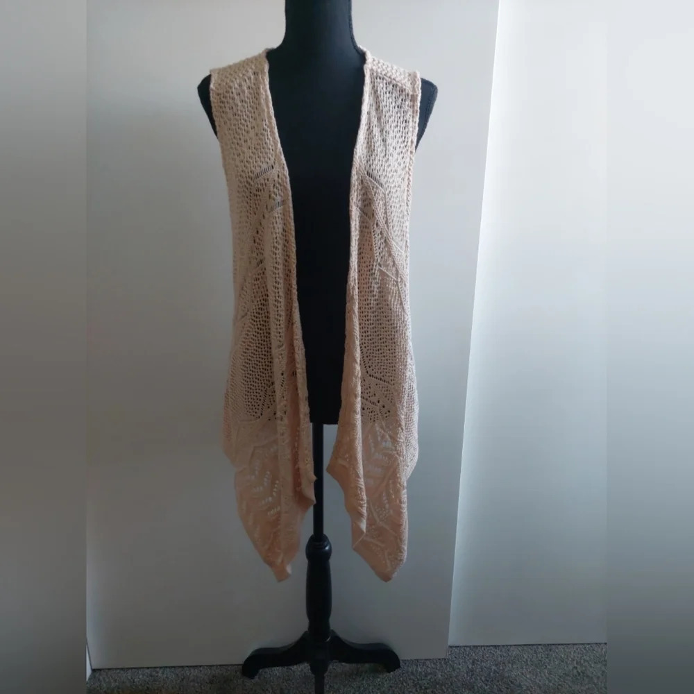 Charlie Paige open knit/ Crocheted Sweater Vest Beige Bohemian S/M
